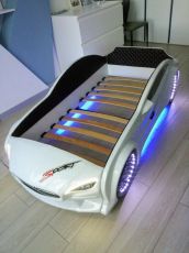 Дитяче ліжко машина Star Premium Mersedes GT white 160х80 см з підсвічуванням, музикою, шкіряний салон, пультом